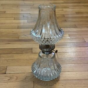Vintage Clear Glass Kerosene Oil Lamp Diamond‎ Point Ribbed Swirl Lamp